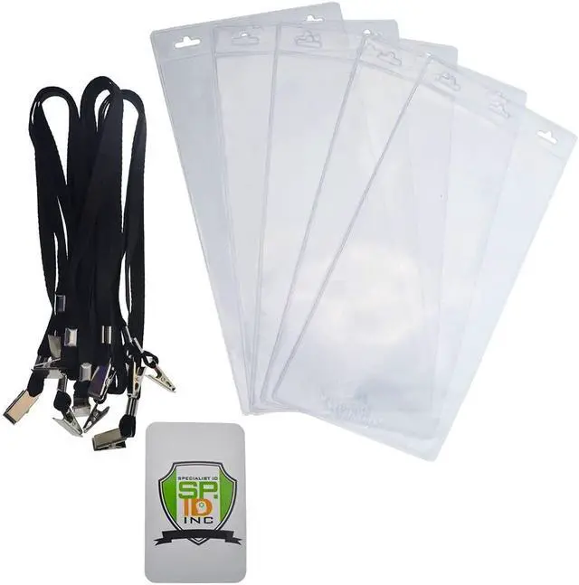 Alt view image 7 of 7 - Bulk 25 Pack - 4 x 8 Inch Extra Large Ticket & Event Credential Badge Holders with Double Sided Lanyards with Two Bulldog Clips, by (Black)