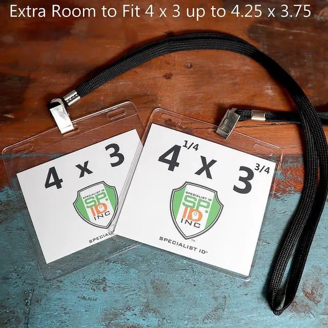 Alt view image 5 of 7 - 500 Pack -4x3 Nametag Holder with Lanyard - Horizontal - Premium 4 x 3 Event Badge Holders with Lanyards - Extra Room Pouch - Large Name Tags for Events, (up to 3 3/4 x 4 1/4) (Black)