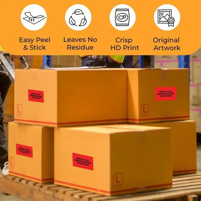 Alt view image 4 of 6 - Inspect for Damage Before Accepting Warehouse Receiving Labels 3"x5" Rectangle Labels 500 Qty/Roll Paper, Easy Peel and Stick, Strong Adhesive, No Residue, Made in USA