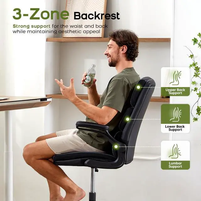 Alt view image 7 of 7 - Drafting Chair, Tall Office Chair with Footrest for Standing Desk | 3-zone backrest and dual-layer cushion add comfort; 90° flip-up armrests plus adjustable foot ring fit counter-height tables