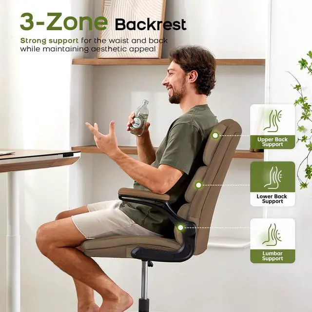 Alt view image 7 of 7 - Drafting Chair, Tall Office Chair with Footrest for Standing Desk | 3-zone backrest and dual-layer cushion add comfort; 90° flip-up armrests plus adjustable foot ring fit counter-height tables