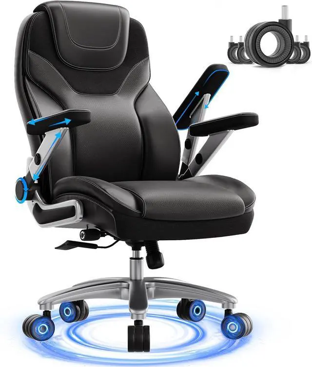 Main image of Big and Tall Office Chair with 5D Arms, Fabric & PU Leather Heavy Duty Desk Chair, Adjustable Lumbar Support & Height, Tilt Function, High Back Ergonomic Executive Computer Chair