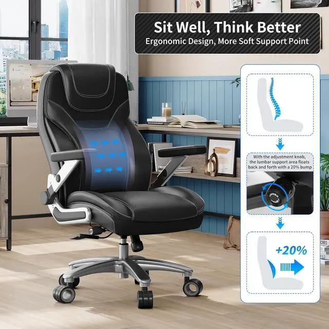 Alt view image 3 of 7 - Big and Tall Office Chair with 5D Arms, Fabric & PU Leather Heavy Duty Desk Chair, Adjustable Lumbar Support & Height, Tilt Function, High Back Ergonomic Executive Computer Chair