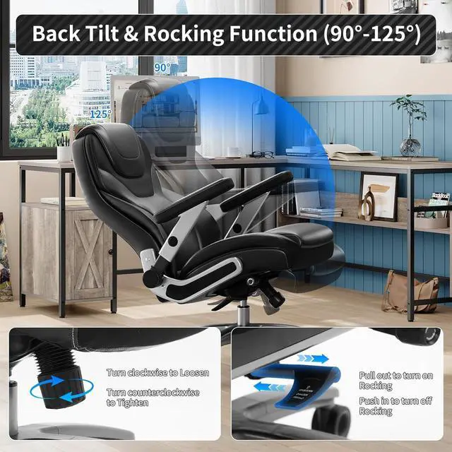Alt view image 4 of 7 - Big and Tall Office Chair with 5D Arms, Fabric & PU Leather Heavy Duty Desk Chair, Adjustable Lumbar Support & Height, Tilt Function, High Back Ergonomic Executive Computer Chair