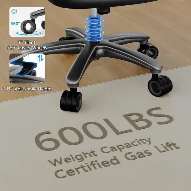 Alt view image 7 of 7 - Big and Tall Office Chair with 5D Arms, Fabric & PU Leather Heavy Duty Desk Chair, Adjustable Lumbar Support & Height, Tilt Function, High Back Ergonomic Executive Computer Chair