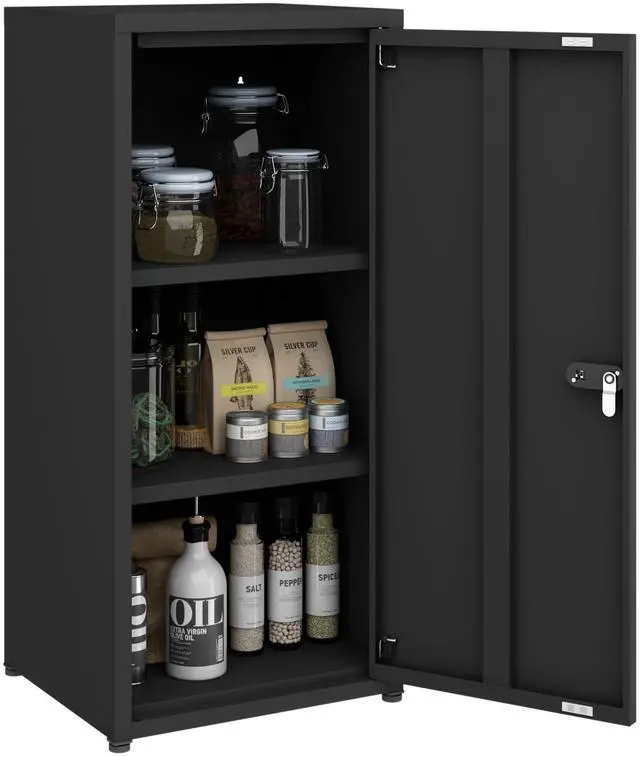 Main image of Metal Storage Cabinet with Lock, 3 Adjustable Shelves Single Door Steel Locker for Home, Office & Garage (Black)