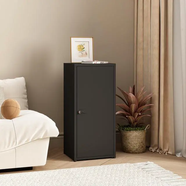 Alt view image 2 of 7 - Metal Storage Cabinet with Lock, 3 Adjustable Shelves Single Door Steel Locker for Home, Office & Garage (Black)
