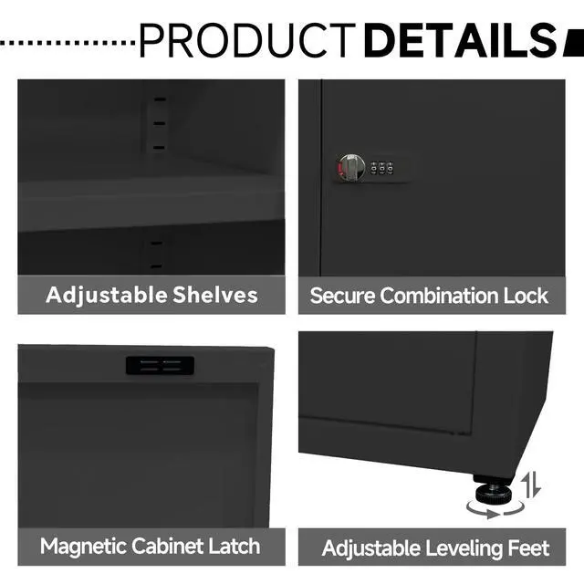 Alt view image 5 of 7 - Metal Storage Cabinet with Lock, 3 Adjustable Shelves Single Door Steel Locker for Home, Office & Garage (Black)