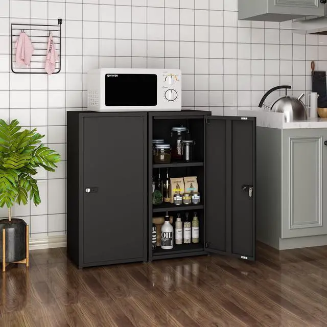 Alt view image 4 of 7 - Metal Storage Cabinet with Lock, 3 Adjustable Shelves Single Door Steel Locker for Home, Office & Garage (Black)