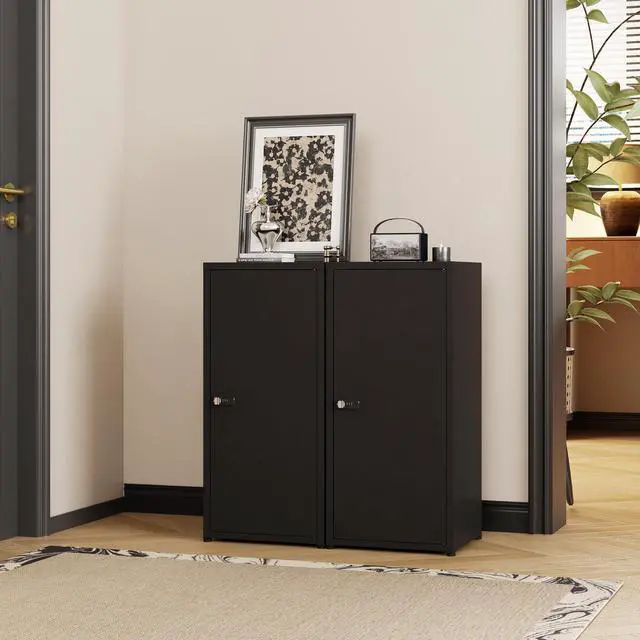 Alt view image 7 of 7 - Metal Storage Cabinet with Lock, 3 Adjustable Shelves Single Door Steel Locker for Home, Office & Garage (Black)