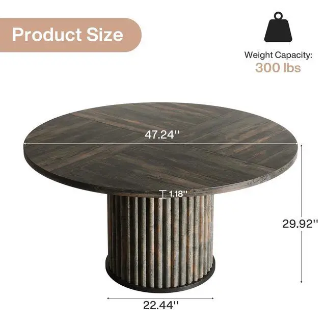 Alt view image 2 of 7 - 47" Round Conference Table, Brown Meeting Table for 4-6 People | Small Office Desk with Sturdy MDF + Metal Base, Perfect for Conference Room or Small Workspaces, Easy Assembly, Black Brown