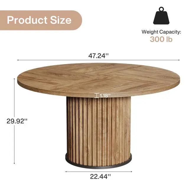 Alt view image 2 of 7 - 47" Round Conference Table, Brown Meeting Table for 4-6 People | Small Office Desk with Sturdy MDF + Metal Base, Perfect for Conference Room or Small Workspaces, Easy Assembly, Brown