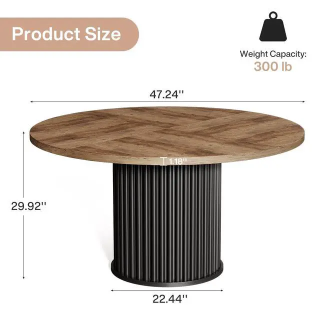 Alt view image 2 of 7 - 47" Round Conference Table, Black Meeting Table for 4-6 People | Small Office Desk with Sturdy MDF + Metal Base, Perfect for Conference Room or Small Workspaces, Easy Assembly, Brown + Black
