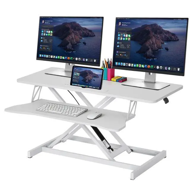 Main image of 37" Height Adjustable Standing Desk Converter, Stand up Desk Riser | Two Monitor Standing Desk, 5.9"-18.8" Height Adjustable Laptop Workstation with Keyboard Tray for Home Office and Company