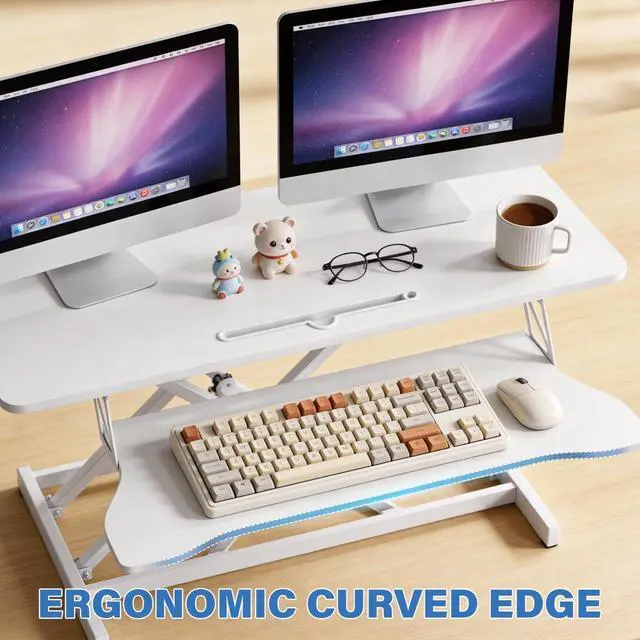 Alt view image 2 of 6 - 37" Height Adjustable Standing Desk Converter, Stand up Desk Riser | Two Monitor Standing Desk, 5.9"-18.8" Height Adjustable Laptop Workstation with Keyboard Tray for Home Office and Company
