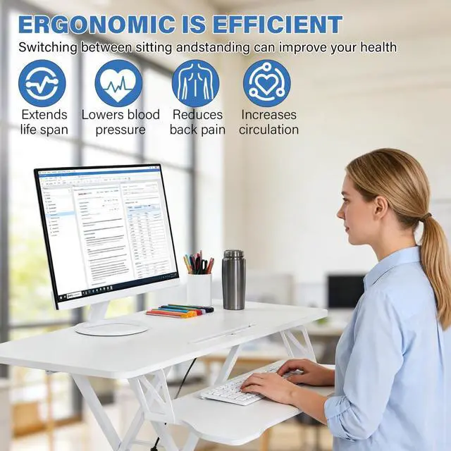 Alt view image 6 of 6 - 37" Height Adjustable Standing Desk Converter, Stand up Desk Riser | Two Monitor Standing Desk, 5.9"-18.8" Height Adjustable Laptop Workstation with Keyboard Tray for Home Office and Company