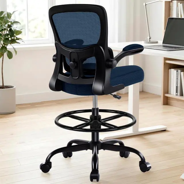 Main image of Drafting Chair - Ergonomic Tall Office Chair with Lumbar Support and Flip-up Armrests - High Standing Desk Chair Breathable Mesh with Adjustable Footrest Ring and Height for Home Office