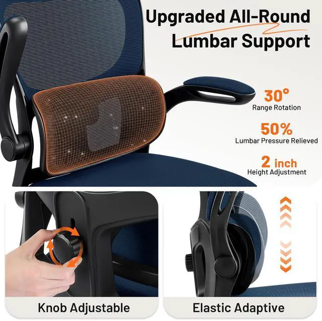 Alt view image 4 of 7 - Drafting Chair - Ergonomic Tall Office Chair with Lumbar Support and Flip-up Armrests - High Standing Desk Chair Breathable Mesh with Adjustable Footrest Ring and Height for Home Office
