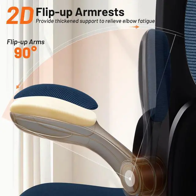 Alt view image 7 of 7 - Drafting Chair - Ergonomic Tall Office Chair with Lumbar Support and Flip-up Armrests - High Standing Desk Chair Breathable Mesh with Adjustable Footrest Ring and Height for Home Office