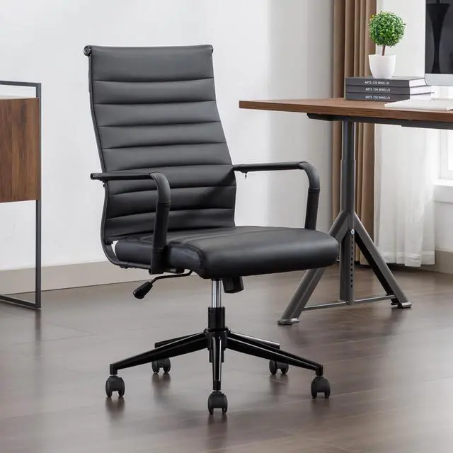 Main image of Office Desk Chair Leather, Conference Room Chairs with Wheels, Executive Modern Ergonomic Ribbed Computer Chair