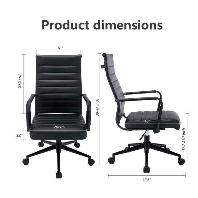 Alt view image 2 of 6 - Office Desk Chair Leather, Conference Room Chairs with Wheels, Executive Modern Ergonomic Ribbed Computer Chair