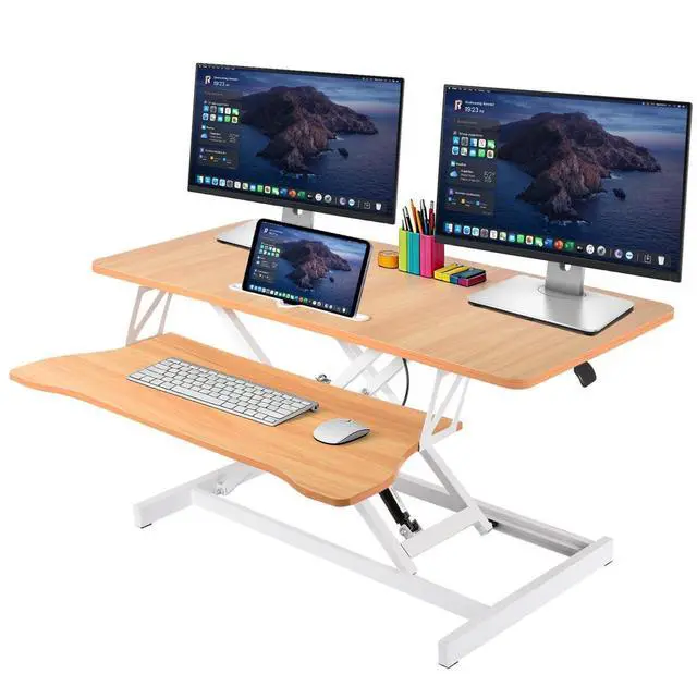 Main image of 37" Height Adjustable Standing Desk Converter, Stand up Desk Riser | Two Monitor Standing Desk, 5.9"-18.8" Height Adjustable Laptop Workstation with Keyboard Tray for Home Office and Company