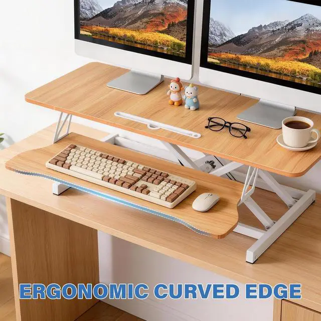 Alt view image 2 of 7 - 37" Height Adjustable Standing Desk Converter, Stand up Desk Riser | Two Monitor Standing Desk, 5.9"-18.8" Height Adjustable Laptop Workstation with Keyboard Tray for Home Office and Company