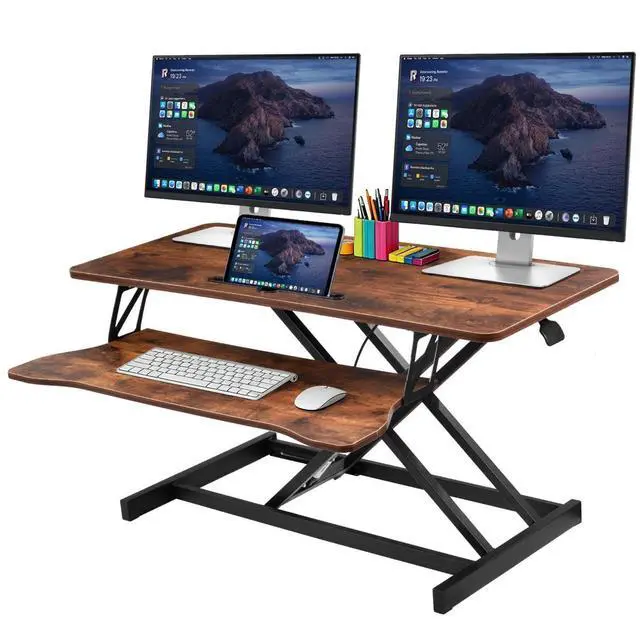 Main image of 37" Height Adjustable Standing Desk Converter, Stand up Desk Riser | Two Monitor Standing Desk, 5.9"-18.8" Height Adjustable Laptop Workstation with Keyboard Tray for Home Office and Company