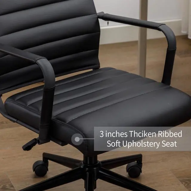 Alt view image 5 of 6 - Office Desk Chair Leather, Conference Room Chairs with Wheels, Executive Modern Ergonomic Ribbed Computer Chair