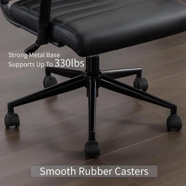 Alt view image 6 of 6 - Office Desk Chair Leather, Conference Room Chairs with Wheels, Executive Modern Ergonomic Ribbed Computer Chair
