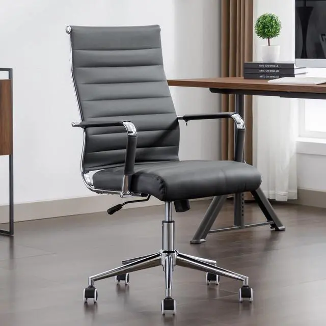 Main image of Office Desk Chair Leather, Conference Room Chairs with Wheels, Executive Modern High Back Ergonomic Swivel Rolling Ribbed Computer Chair