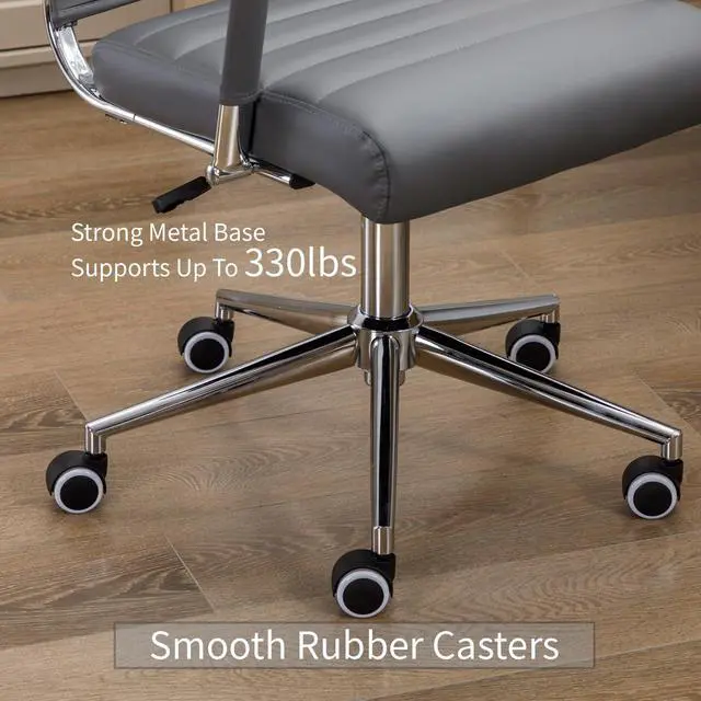 Alt view image 6 of 6 - Office Desk Chair Leather, Conference Room Chairs with Wheels, Executive Modern High Back Ergonomic Swivel Rolling Ribbed Computer Chair