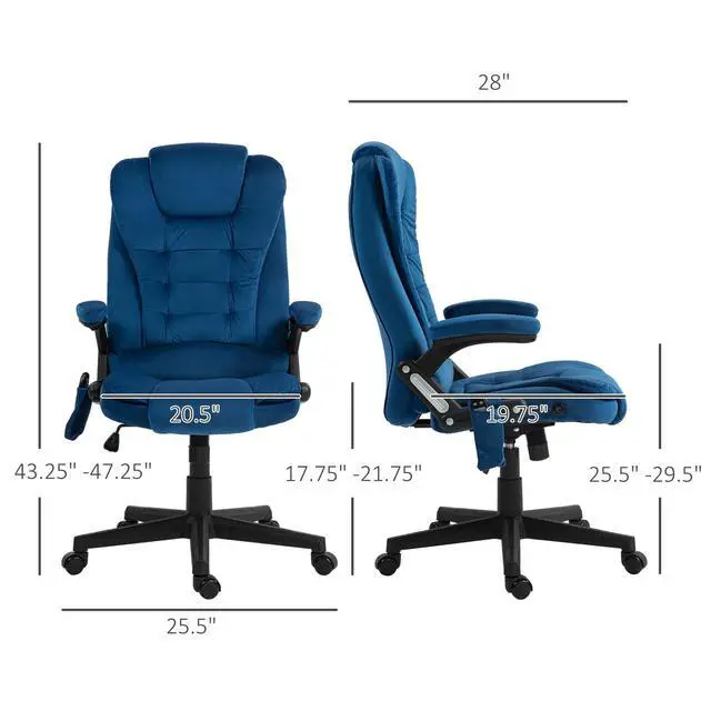 Alt view image 3 of 7 - Executive Office Chair 6 Points Vibration Massage Velvet Drak Blue | Heated Lumbar Support, High Back Computer Chair, Reclining Backrest, Tilt Function, Padded Armrests