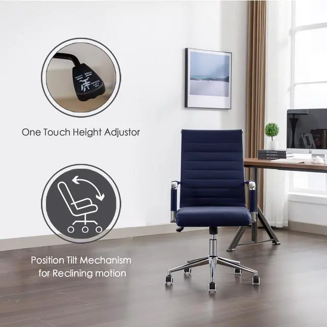 Alt view image 4 of 6 - Office Desk Chair Leather, Conference Room Chairs with Wheels, Executive Modern High Back Ergonomic Swivel Rolling Ribbed Computer Chair