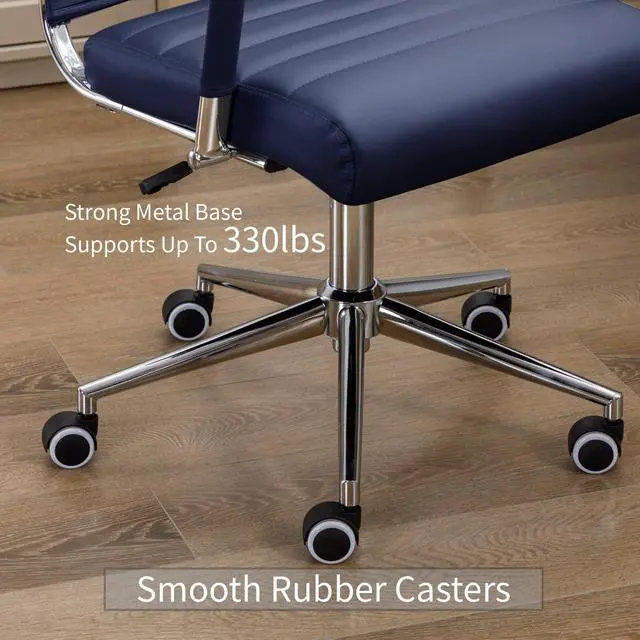 Alt view image 6 of 6 - Office Desk Chair Leather, Conference Room Chairs with Wheels, Executive Modern High Back Ergonomic Swivel Rolling Ribbed Computer Chair
