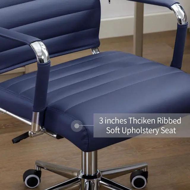 Alt view image 5 of 6 - Office Desk Chair Leather, Conference Room Chairs with Wheels, Executive Modern High Back Ergonomic Swivel Rolling Ribbed Computer Chair