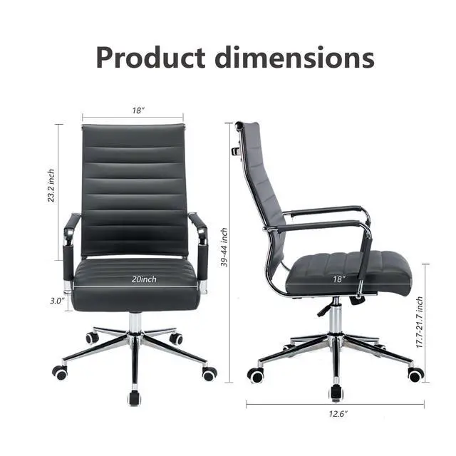 Alt view image 2 of 6 - Office Desk Chair Leather, Conference Room Chairs with Wheels, Executive Modern High Back Ergonomic Swivel Rolling Ribbed Computer Chair