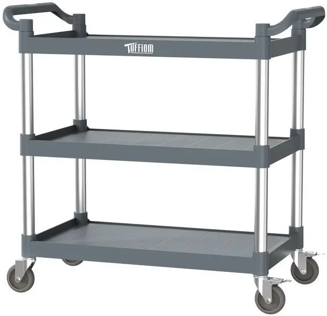 Main image of Plastic Service Utility Cart with Wheels,Heavy Duty 450lbs Capacity, 3-Tier Commercial Rolling, Ideal for Restaurant, Foodservice, Office, Warehouse, Gray 39.8''L x 19.1''W x 38.4''H