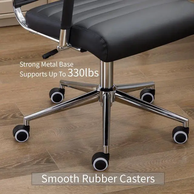 Alt view image 6 of 6 - Office Desk Chair Leather, Conference Room Chairs with Wheels, Executive Modern High Back Ergonomic Swivel Rolling Ribbed Computer Chair
