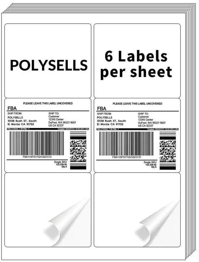 Main image of Self Adhesive 3-1/3" x 4" Address Shipping Labels, 6UP White Sticker Labels, Inkjet/Laser Printer Compatible, 6 Labels/Sheet, 500 Sheets/3000 Labels