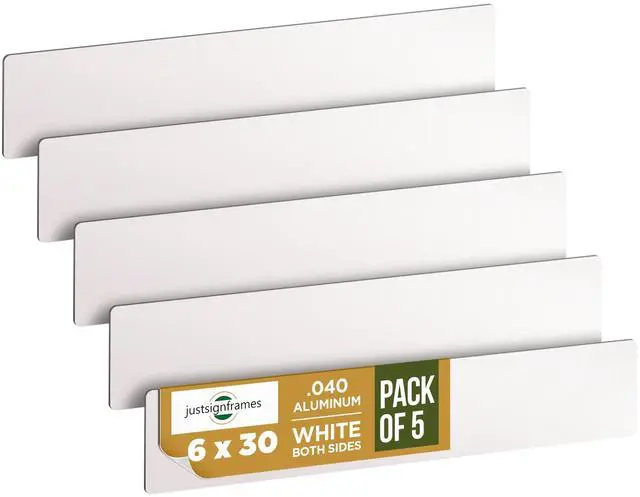 Main image of Aluminum Sheet Blanks for Custom Signs, 6 x 30 x.040 in, White, 5 Packs | Double-Sided, Weatherproof, Yard & Garage Sale Use, Sublimation Metal Plate, Vinyl & Digital Print Ready, Burr-Free Corners