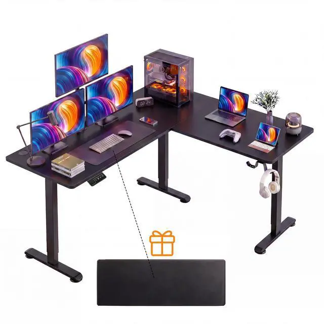 Main image of 63 L Shaped Standing Desk,Electric Height Adjustable Corner Stand Up Desk, Ergonomic Sit Stand Home Office Computer Desk with Splice Board (Black)