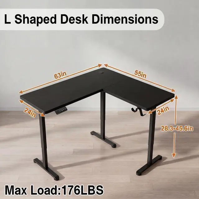 Alt view image 3 of 7 - 63 L Shaped Standing Desk,Electric Height Adjustable Corner Stand Up Desk, Ergonomic Sit Stand Home Office Computer Desk with Splice Board (Black)