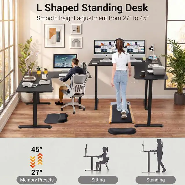 Alt view image 4 of 7 - 63 L Shaped Standing Desk,Electric Height Adjustable Corner Stand Up Desk, Ergonomic Sit Stand Home Office Computer Desk with Splice Board (Black)