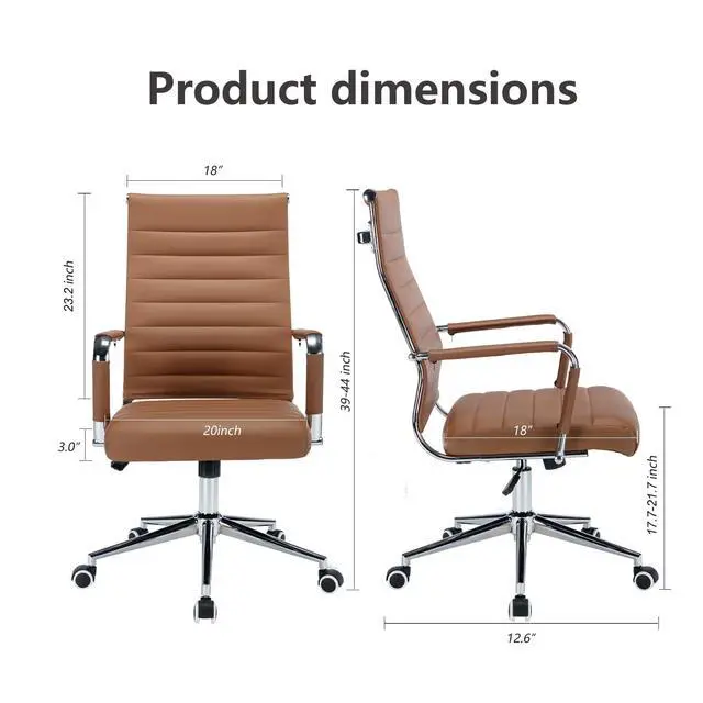 Alt view image 2 of 6 - Office Desk Chair Leather, Conference Room Chairs with Wheels, Executive Modern High Back Ergonomic Swivel Rolling Ribbed Computer Chair(Brown)