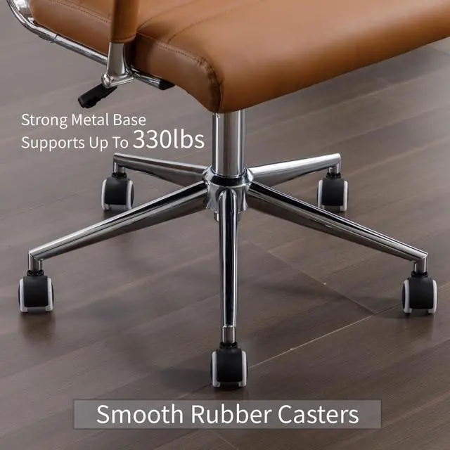 Alt view image 6 of 6 - Office Desk Chair Leather, Conference Room Chairs with Wheels, Executive Modern High Back Ergonomic Swivel Rolling Ribbed Computer Chair(Brown)