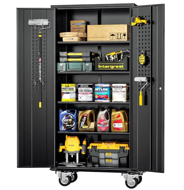 Main image of Rolling Metal Cabinet with Wheels, 72" Locking Storage Cabinet with Adjustable Shelves, Large Capacity Pulley Cabinets for Home Office, School, Warehouse(Black)