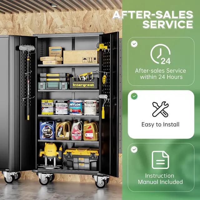 Alt view image 5 of 7 - Rolling Metal Cabinet with Wheels, 72" Locking Storage Cabinet with Adjustable Shelves, Large Capacity Pulley Cabinets for Home Office, School, Warehouse(Black)