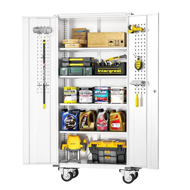 Main image of Rolling Metal Cabinet with Wheels,72" Locking Storage Cabinet with Adjustable Shelves,Large Capacity Pulley Cabinets for Home Office,School,Garage(White)