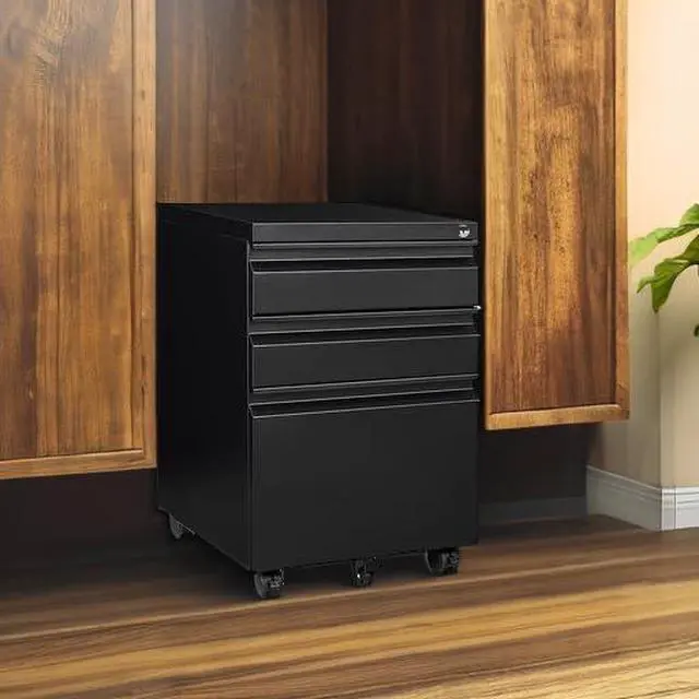 Alt view image 5 of 7 - 3 Drawer Mobile File Cabinet with Lock, Rolling Filing Cabinets for Home Office, Under Desk Small File Cabinet Three Drawers for Legal/Letter/A4 File, Black - Assembly Required